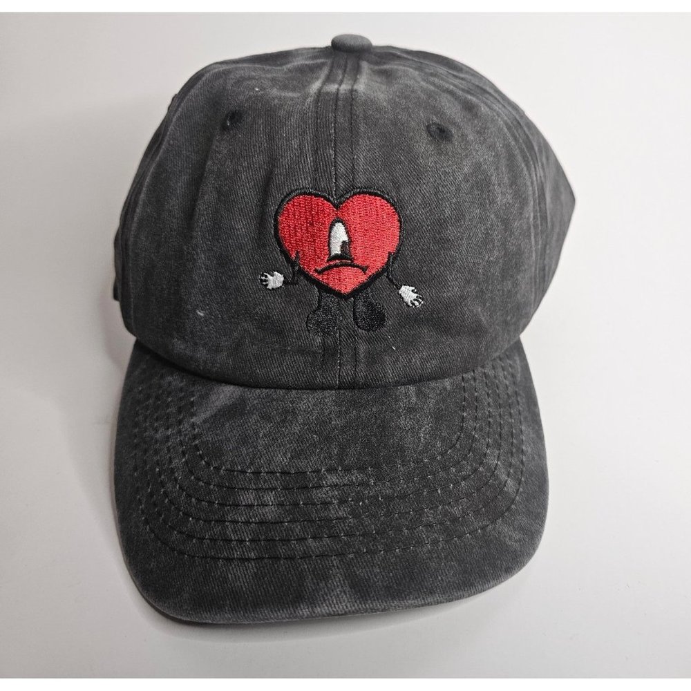 Bad Bunny Un Verano Sin Ti Sad Heart Hat Washed Distressed Grey OSFA Adult Cap
